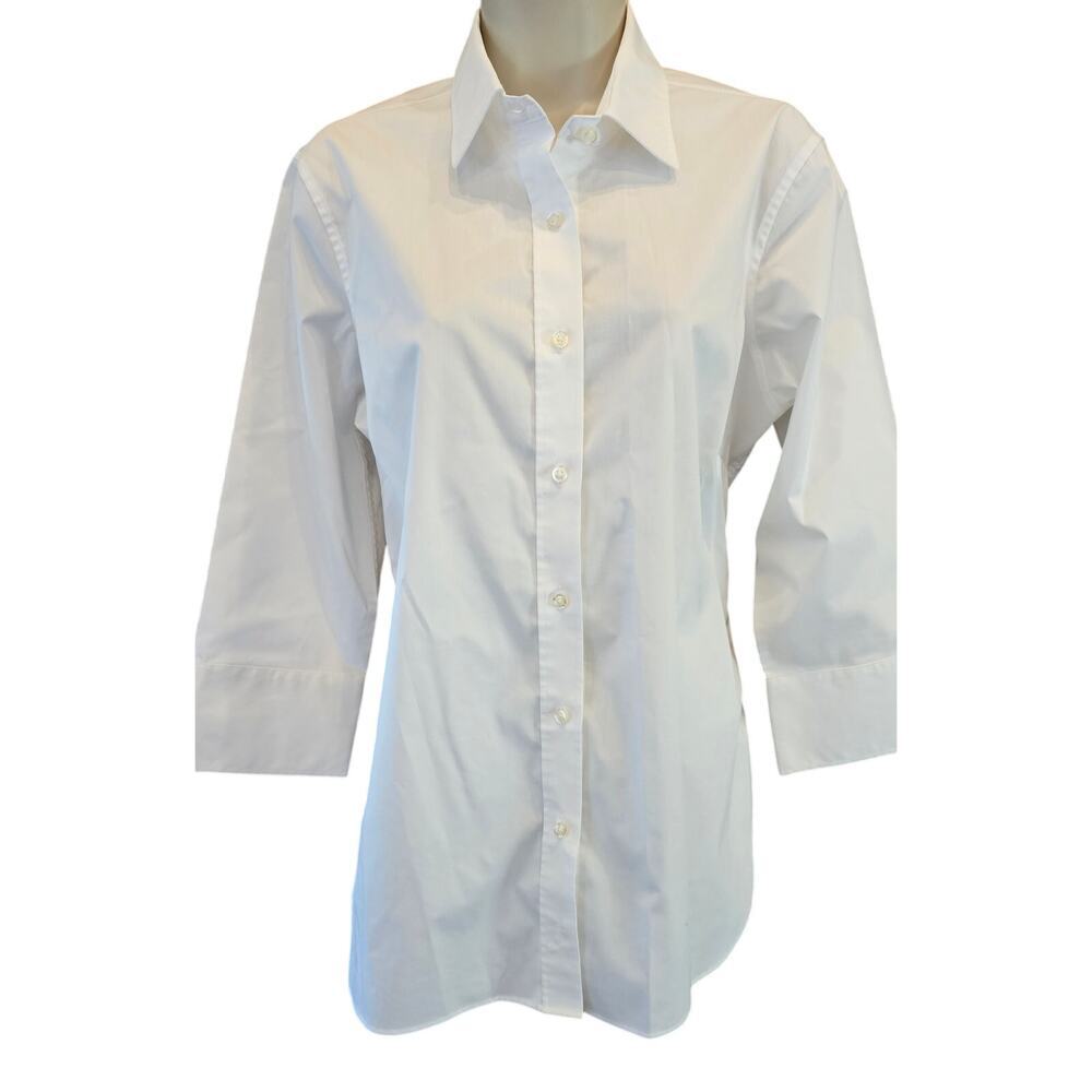 LANDS END broadcloth 10 TALL 10L white proffesional business work button up #